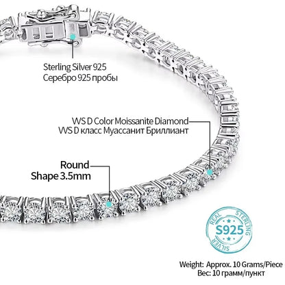 Luxury Moissanite Tennis Bracelet for Women – DVVS1 Round Cut Diamond Simulant, 925 Sterling Silver White Gold Plated