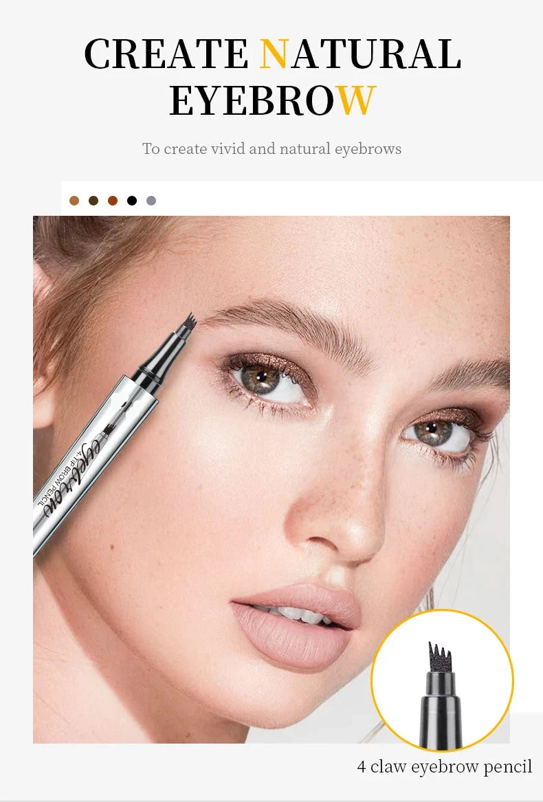 3D MicroBlading Eyebrow Pencil with Four Tips - Waterproof and Long Lasting