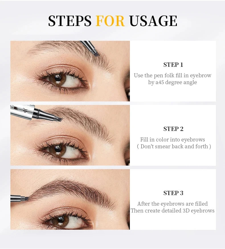 3D MicroBlading Eyebrow Pencil with Four Tips - Waterproof and Long Lasting