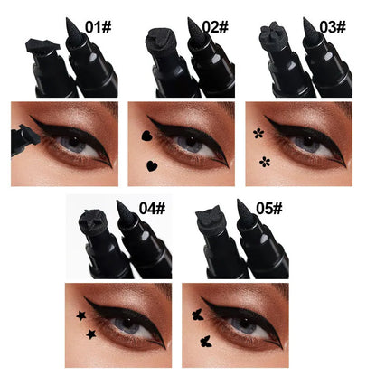 2 IN 1 Butterfly Seal Eyeliner Pen Star Moon Stamp Long-Lasting Waterproof Black Liquid