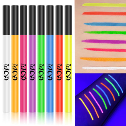 UV Neon Liquid Eyeliner – Blacklight Glow, Matte, Waterproof & Quick-Dry, 8 Colours