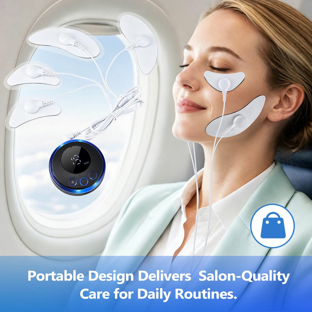 EMS Face & Eye Massager with Electrode Pads – 8 Modes, 19 Intensity Levels, Rechargeable