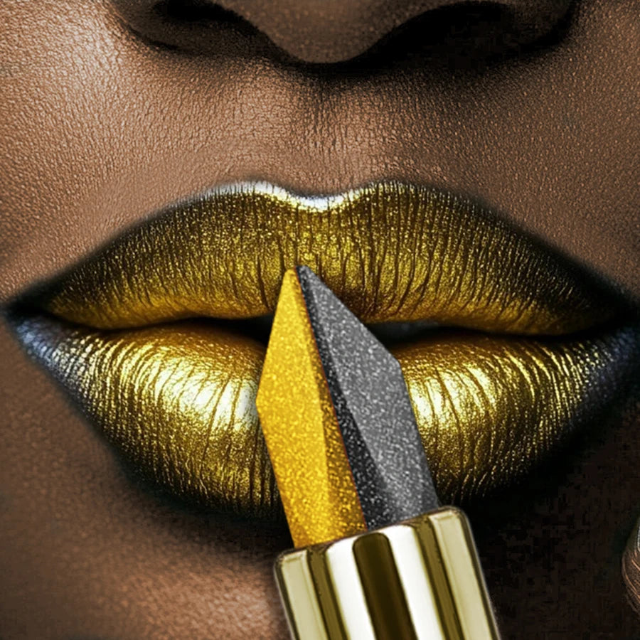 Black and gold two-tone glitter lipstick by RAVEN KRONE, detail 4