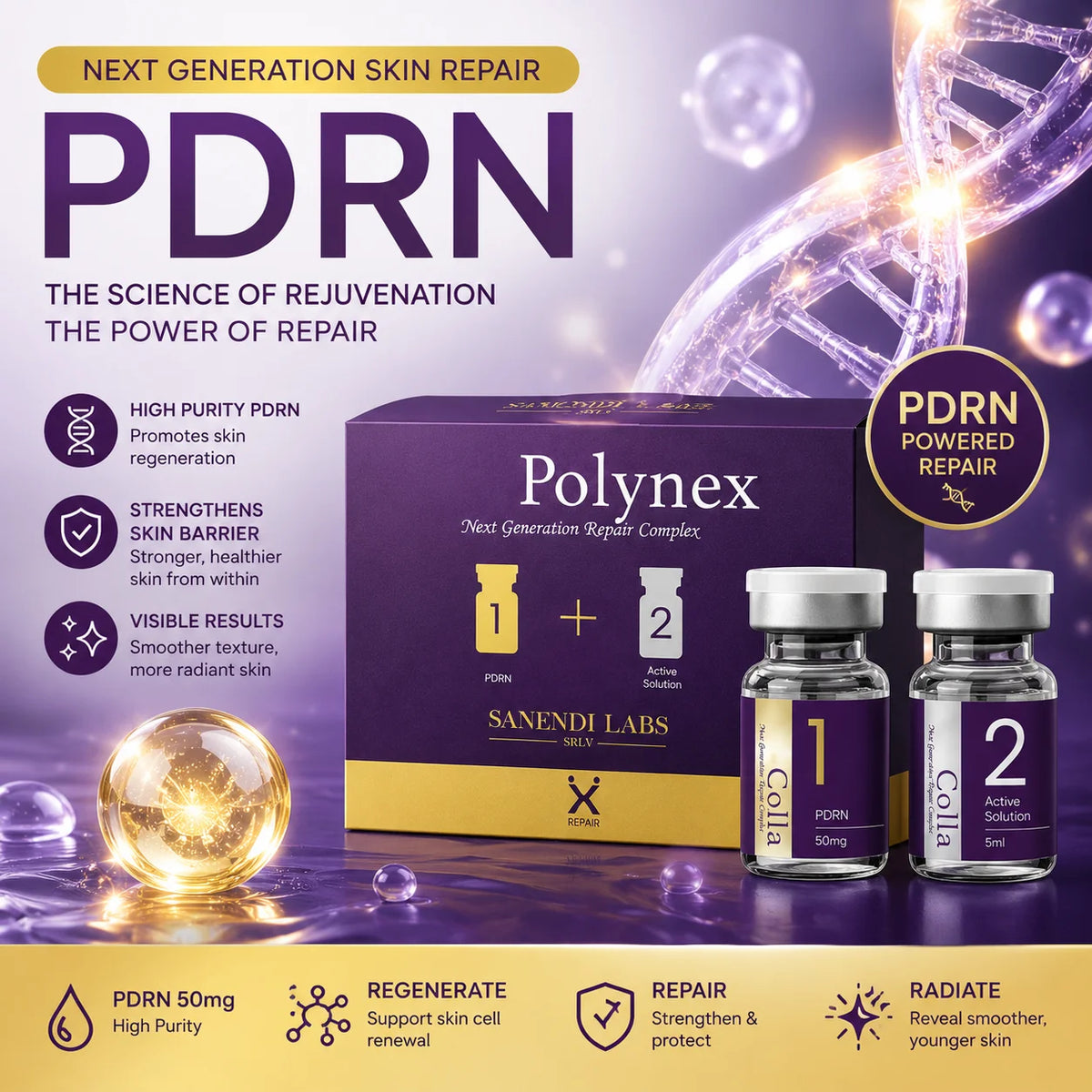 2-Step Korean Ampoule Kit – PDRN, NAD+, Collagen & Brightening, Powder + Solution, 6 Formulas