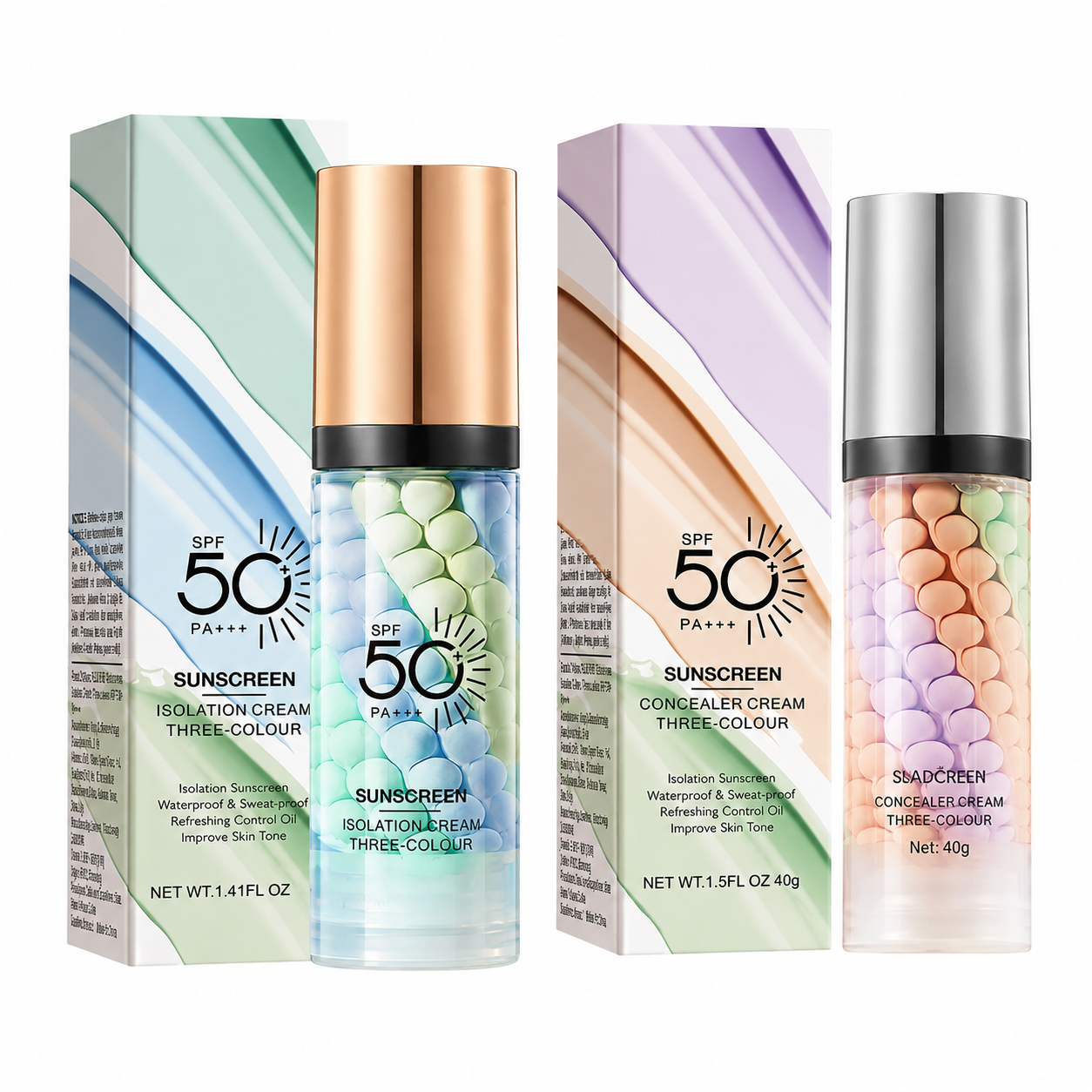 Face Makeup Primer Tri-color Cream Contour Color Isolation Waterproof Makeup Foundation Natural Makeup Base Cream 40g
