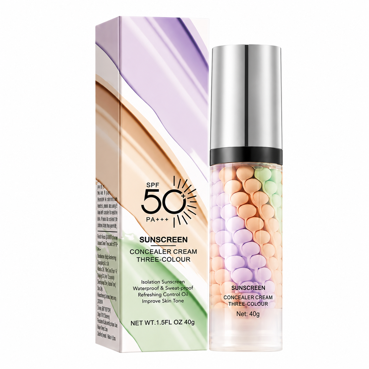 Face Makeup Primer Tri-color Cream Contour Color Isolation Waterproof Makeup Foundation Natural Makeup Base Cream 40g