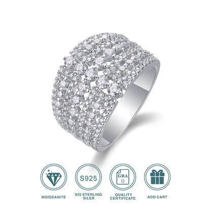Wide Face Moissanite Eternity Ring in Platinum-Plated S925 Silver – Diamond Testing Certificate