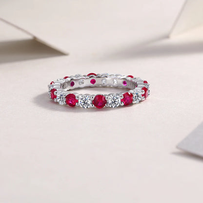 S925 Sterling Silver Ring with Moissanite and Rubies, 18K Gold Plated – GRA Certified