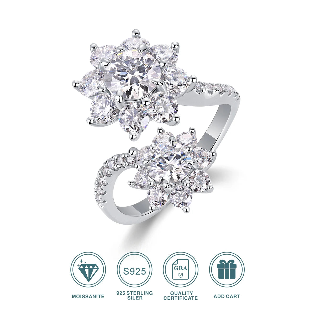 Moissanite Ring in 925 Sterling Silver with 18K Gold Plating – Elegant and Brilliant Design | Perfect Christmas Gift