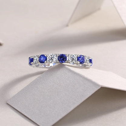 S925 Sterling Silver Ring with Moissanite and Sapphires, 18K Gold Plated – GRA Certified