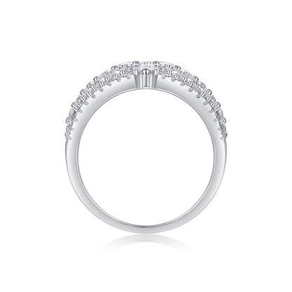Wide Face Moissanite Eternity Ring in Platinum-Plated S925 Silver – Diamond Testing Certificate