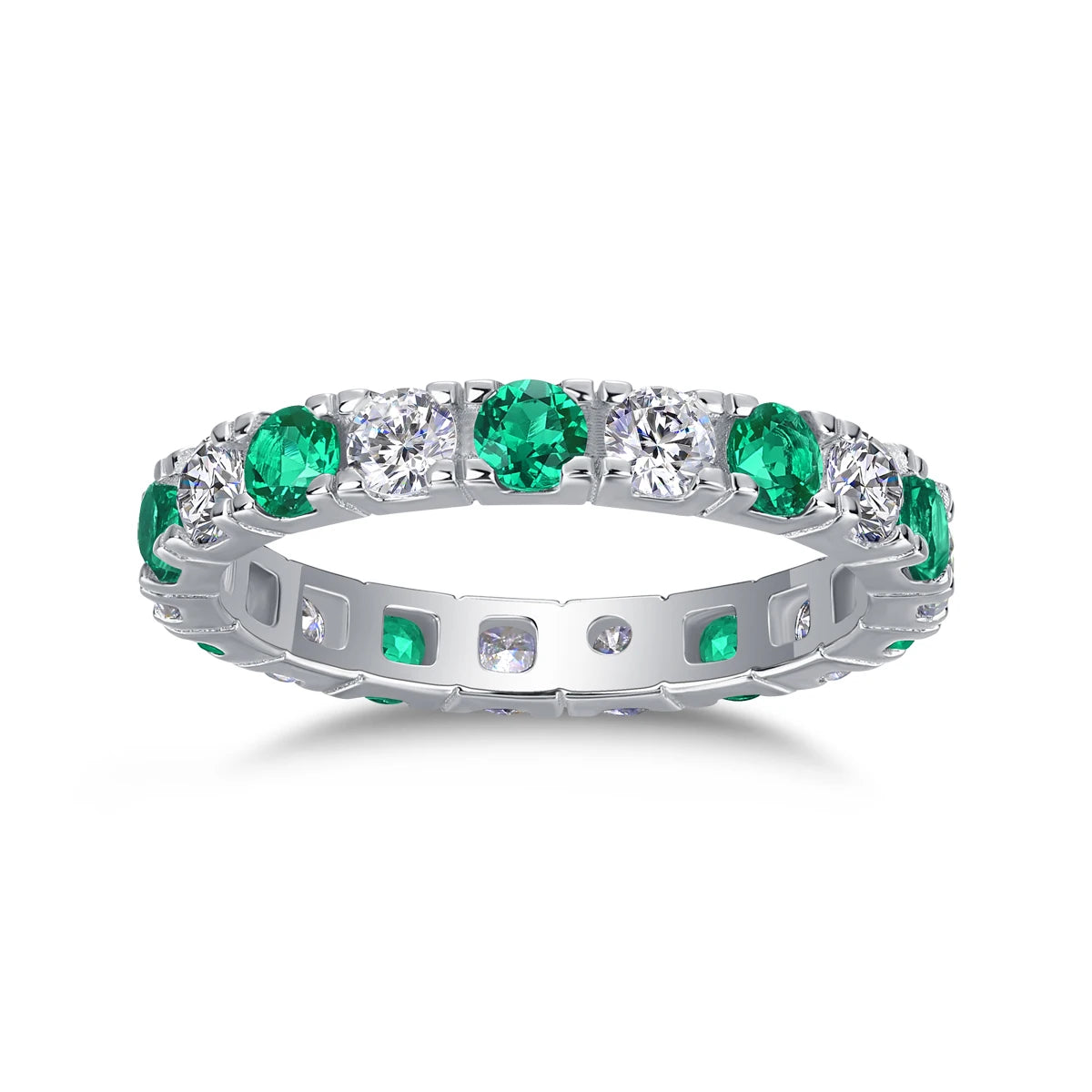 925 Sterling Silver Ring with Moissanite and Emeralds, 18K Gold Plated – GRA Certified