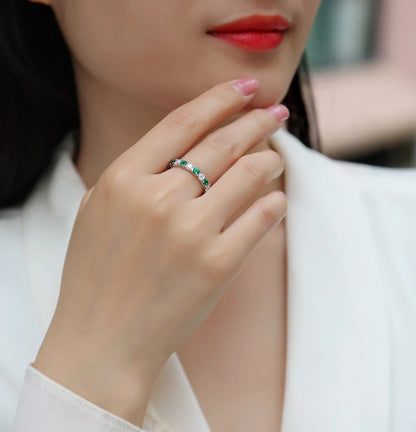 925 Sterling Silver Ring with Moissanite and Emeralds, 18K Gold Plated – GRA Certified