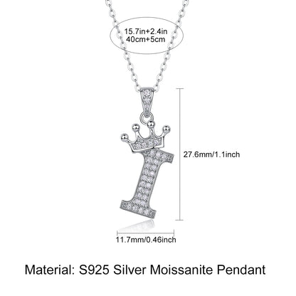 Moissanite Crown Alphabet Letter Pendant Necklace in 18K Gold Plated 925 Silver – 26 Letters Available