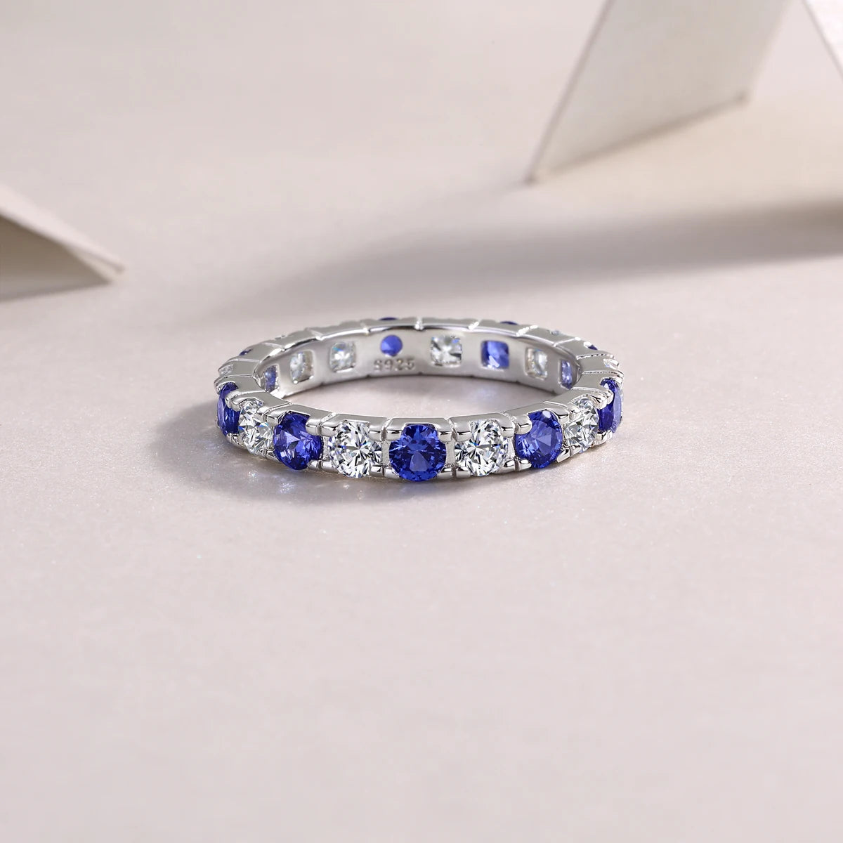 S925 Sterling Silver Ring with Moissanite and Sapphires, 18K Gold Plated – GRA Certified