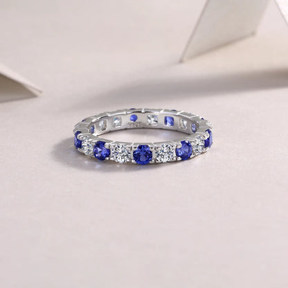 S925 Sterling Silver Ring with Moissanite and Sapphires, 18K Gold Plated – GRA Certified
