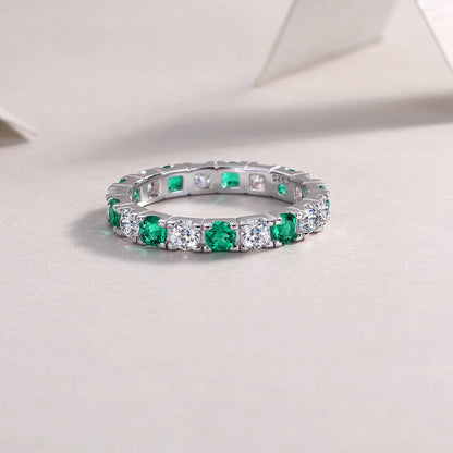 925 Sterling Silver Ring with Moissanite and Emeralds, 18K Gold Plated – GRA Certified