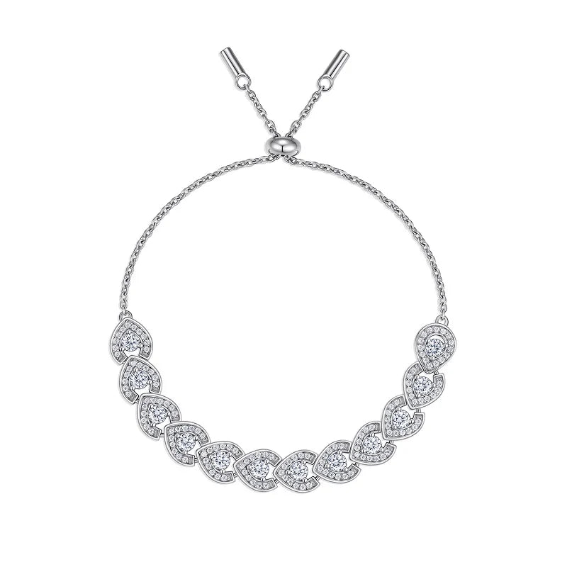 Adjustable Moissanite Bracelet in 925 Sterling Silver with 18K Gold Plating – Heart Design | Certificate of Authenticity