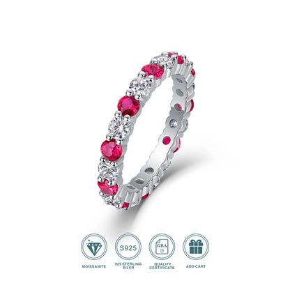 S925 Sterling Silver Ring with Moissanite and Rubies, 18K Gold Plated – GRA Certified