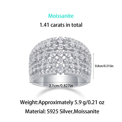 Wide Face Moissanite Eternity Ring in Platinum-Plated S925 Silver – Diamond Testing Certificate