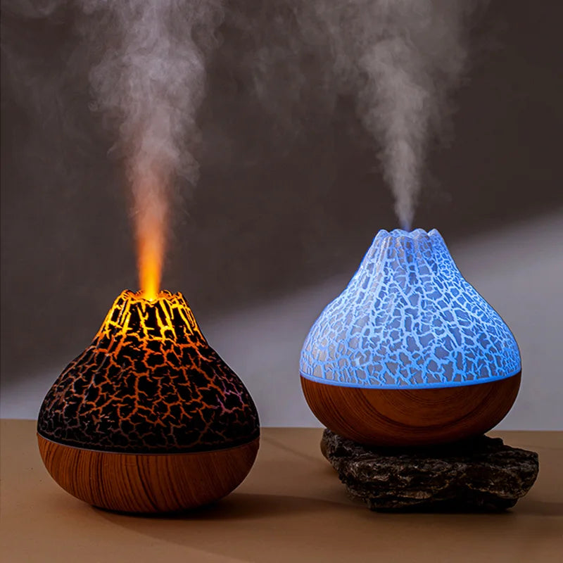 Humidificador de aire Volcano de 300 ml, humidificador eléctrico de escritorio USB, difusor de niebla de agua, purificador de aire con 7 colores de noche