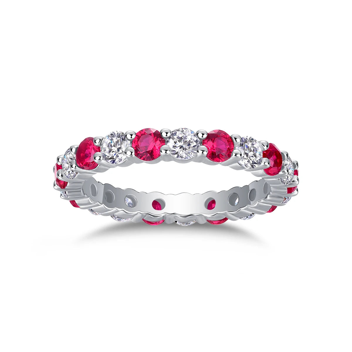 S925 Sterling Silver Ring with Moissanite and Rubies, 18K Gold Plated – GRA Certified