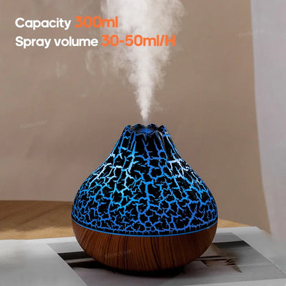 Humidificador de aire Volcano de 300 ml, humidificador eléctrico de escritorio USB, difusor de niebla de agua, purificador de aire con 7 colores de noche