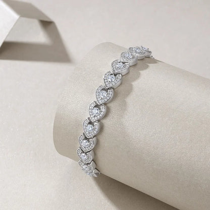 Adjustable Moissanite Bracelet in 925 Sterling Silver with 18K Gold Plating – Heart Design | Certificate of Authenticity