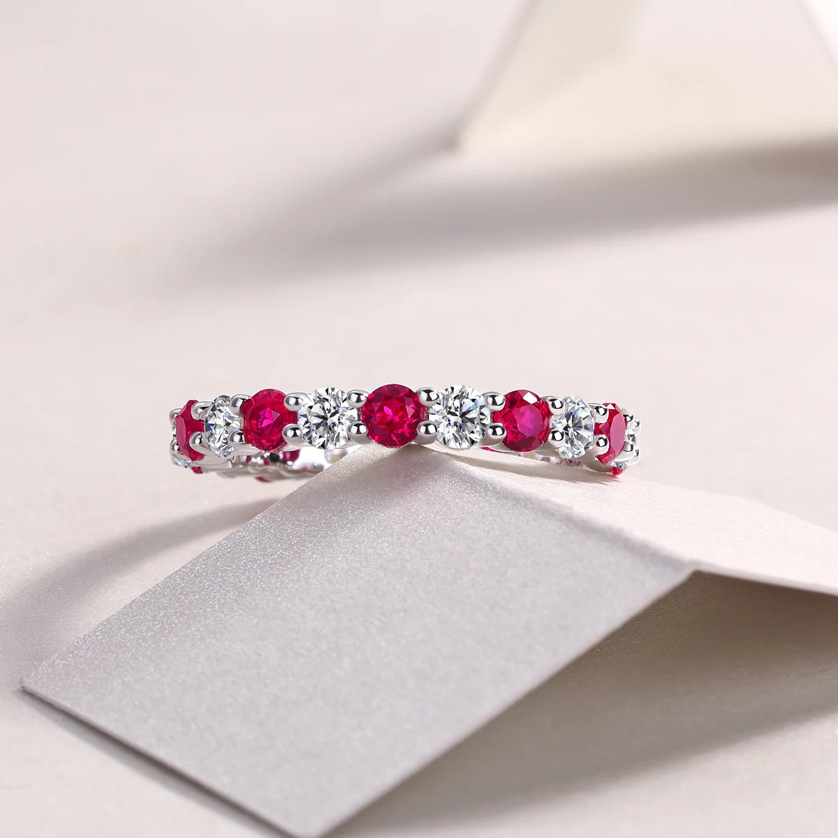 S925 Sterling Silver Ring with Moissanite and Rubies, 18K Gold Plated – GRA Certified