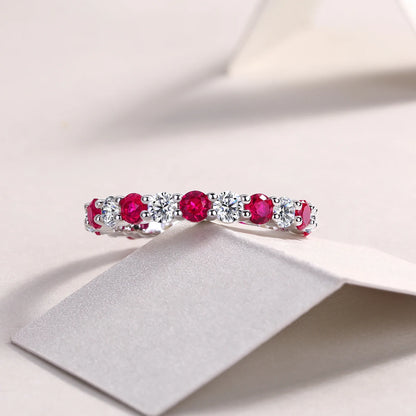S925 Sterling Silver Ring with Moissanite and Rubies, 18K Gold Plated – GRA Certified