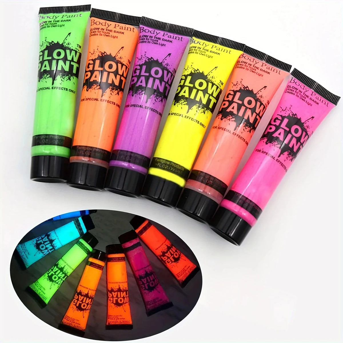 UV-Neon-Gesichts- & Körperfarben-Set – 6 × 10 ml, leuchtet unter Schwarzlicht, auf Wasserbasis