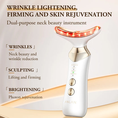 Neck & Face Lifting Device – Bipolar Microcurrent, 5-Colour LED & Warm Massage, 24K Gold-Plated Head