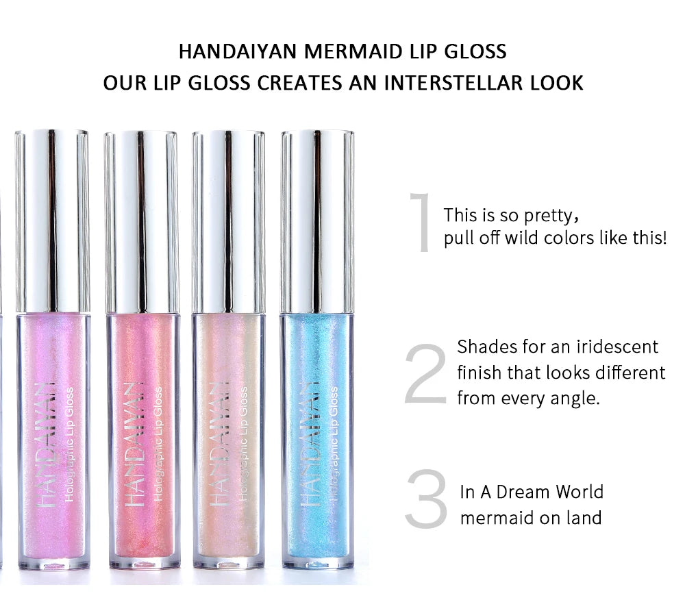 Laser Holographic Lip Gloss Liquid Lipstick Mermaid Pigment  Lipgloss Waterproof Metallic Lip Makeup