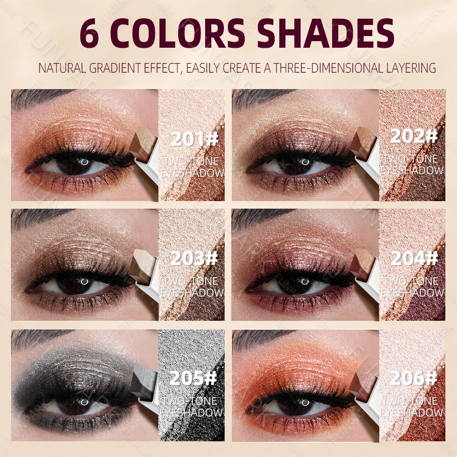 Two-Tone Shimmer Eyeshadow Stick – Dual-Shade Gradient, Creamy & Long-Lasting, 6 Shades