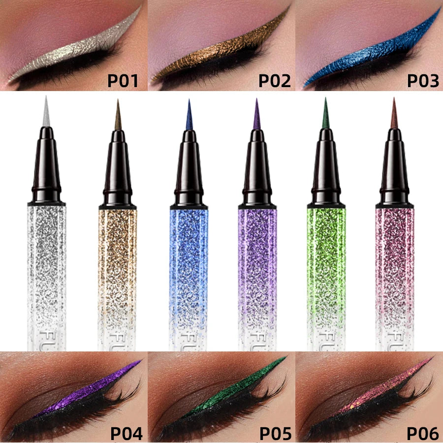Diamond Glitter Liquid Eyeliner – Metallic Pearl Shine, Quick-Dry & Waterproof, 6 Shades