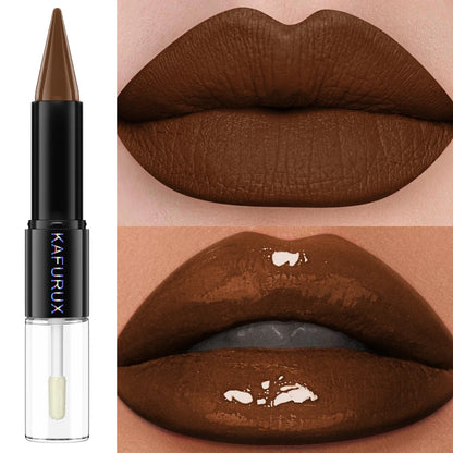 2-in-1 Matte Lipstick & Glossy Top Coat – Dual-Ended, Waterproof & Long-Lasting, 5 Dark Shades