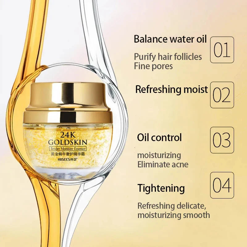 24K gold snail collagen cream, moisturizing essence for skin care, oil control, facial beauty products, 3 pcs.