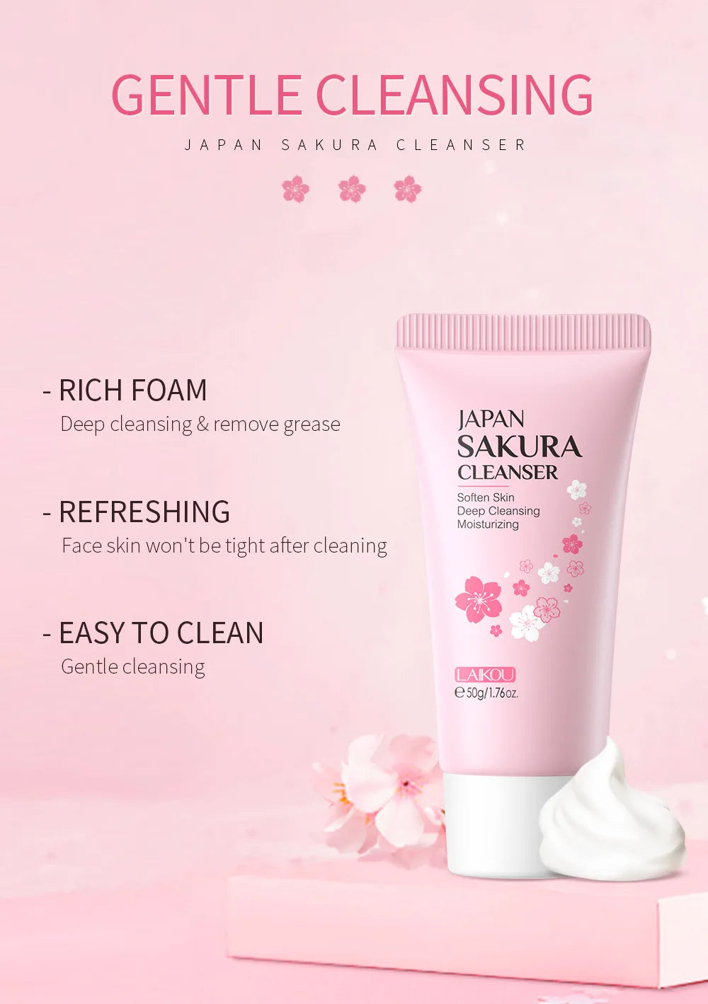 Facial Cleanser Foam Face Wash Remove Blackhead Moisturizing Shrink Pores Deep Cleaning Oil Control Skin Care 50g