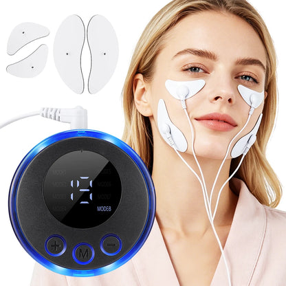 EMS Face & Eye Massager with Electrode Pads – 8 Modes, 19 Intensity Levels, Rechargeable
