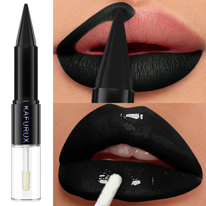 2-in-1 Matte Lipstick & Glossy Top Coat – Dual-Ended, Waterproof & Long-Lasting, 5 Dark Shades
