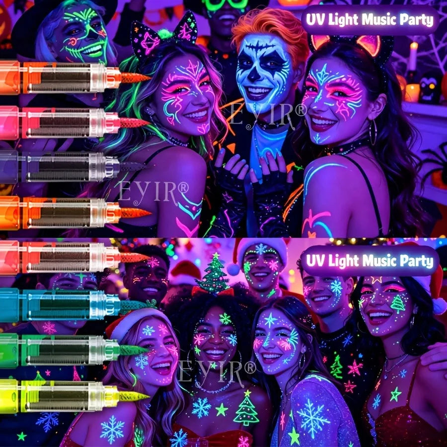 UV-Neon-Gesichts- & Körpermalstifte – schwarzlichtaktiv, abwaschbar, 3er-Packs, 8 Farben