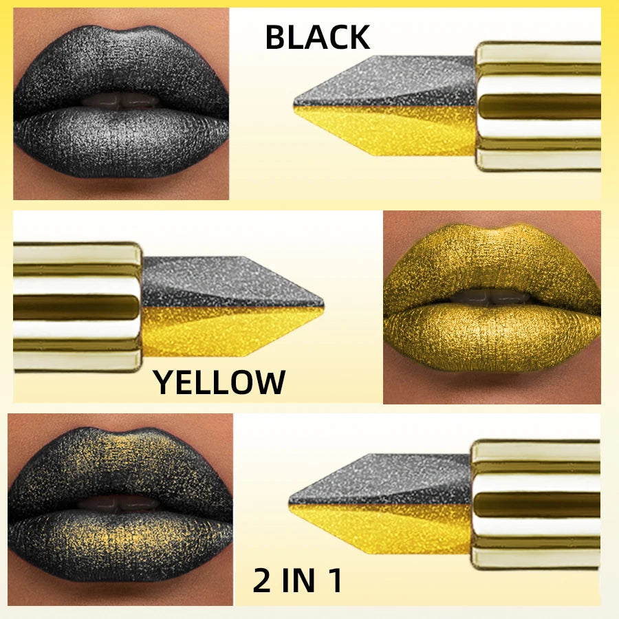 Black and gold two-tone glitter lipstick by RAVEN KRONE, detail 1