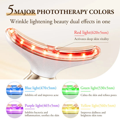 Neck & Face Lifting Device – Bipolar Microcurrent, 5-Colour LED & Warm Massage, 24K Gold-Plated Head