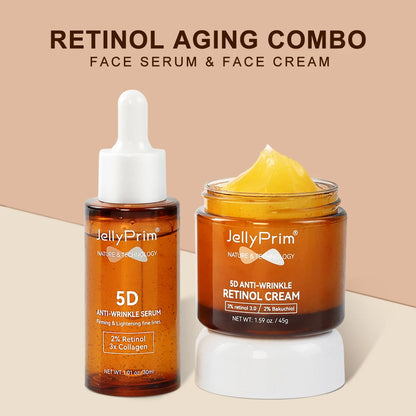 Set Retinol Serum Antiarrugas Colágeno Antienvejecimiento Líneas Reafirmante Facial Hidratante  y Crema Facial Vitamina E Eliminación de Líneas Finas Ácido Hialurónico Hidratante Lifting Envejecimiento Crema Facial