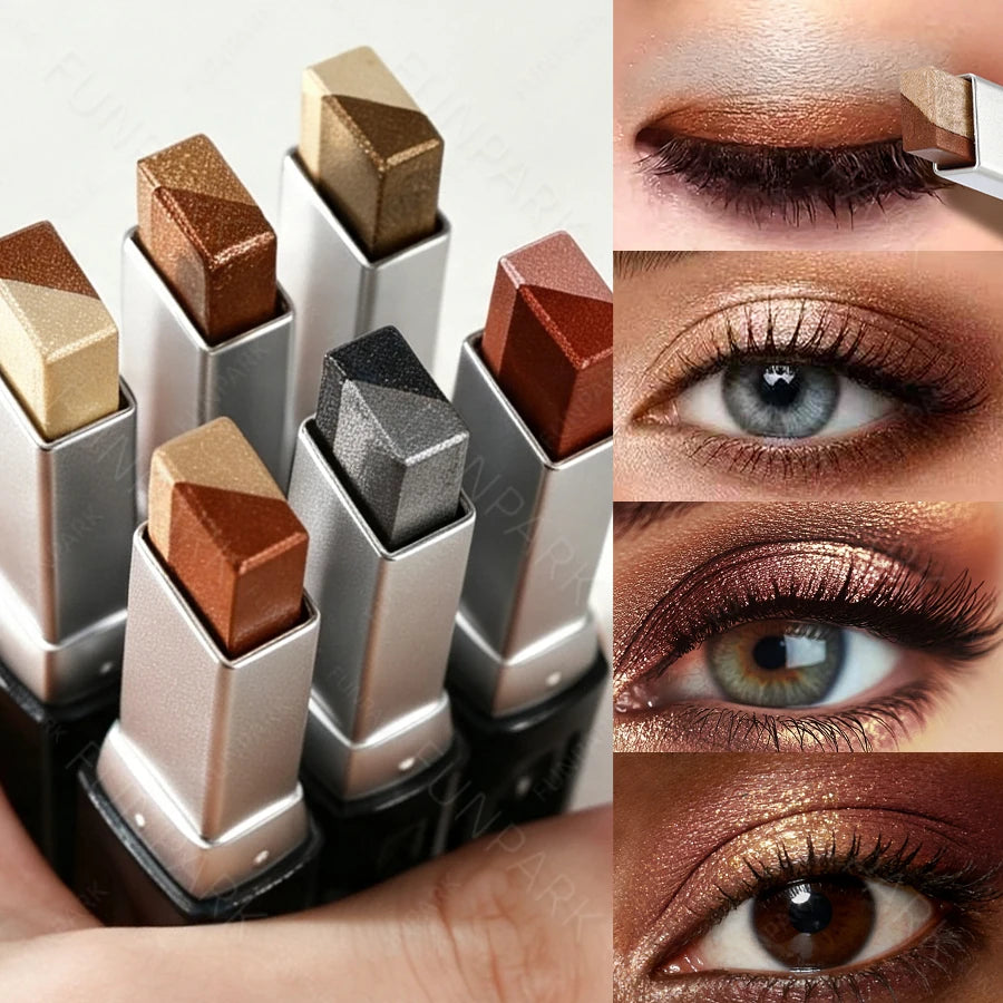 Two-Tone Shimmer Eyeshadow Stick – Dual-Shade Gradient, Creamy & Long-Lasting, 6 Shades
