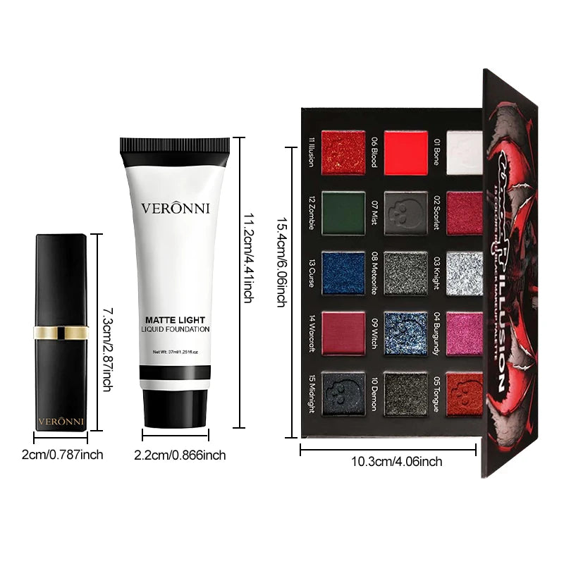 Gothic makeup set with eyeshadow palette, white foundation and lipstick by RAVEN KRONE, detail 1