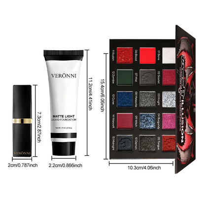 Gothic makeup set with eyeshadow palette, white foundation and lipstick by RAVEN KRONE, detail 1