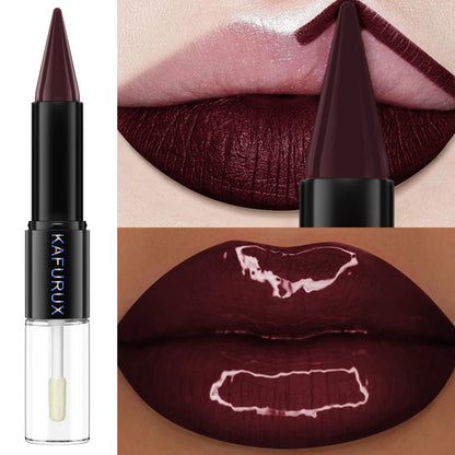 2-in-1 Matte Lipstick & Glossy Top Coat – Dual-Ended, Waterproof & Long-Lasting, 5 Dark Shades