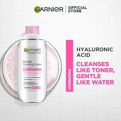 Garnier-agua limpiadora todo en uno, 400ml, maquillaje profundo, elimina la sensibilidad, calma, limpia, refresca, hidrata