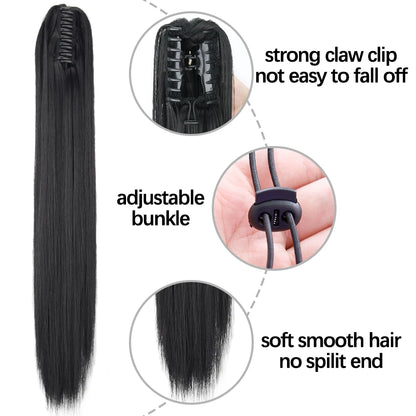 Synthetic Claw Clip In Extensions - Long Straight Ponytail